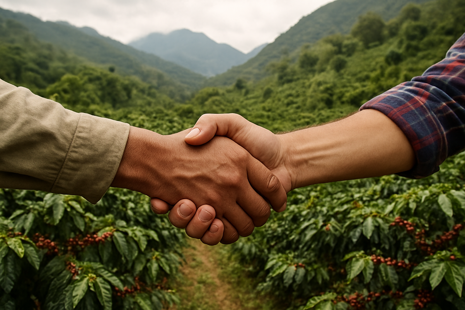 handschlag in peru auf einer kaffeeplantage